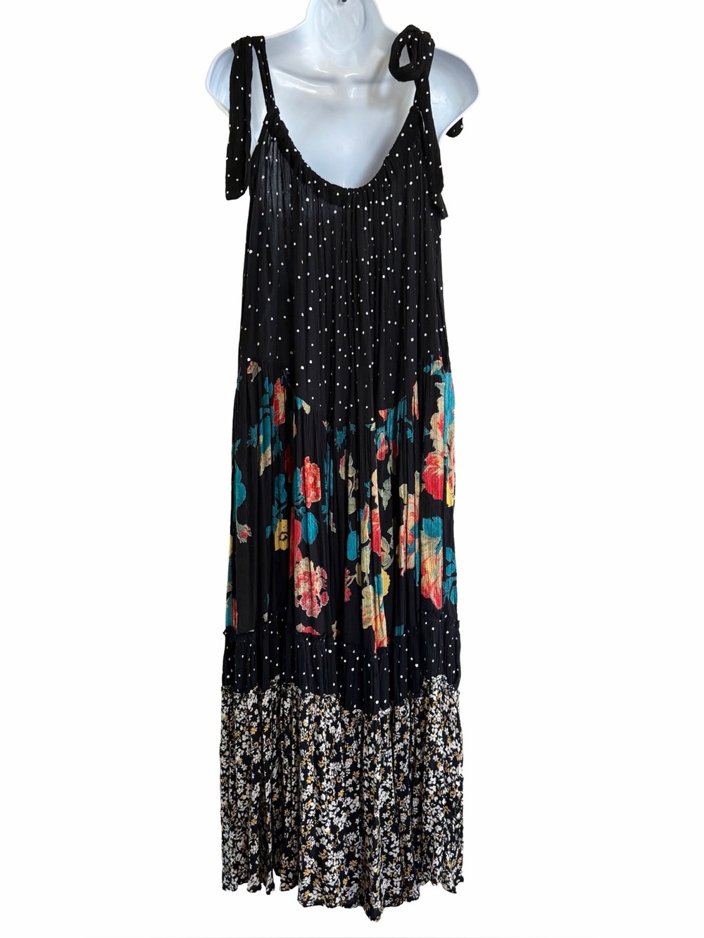 Free People Bare It All Printed Maxi Dress Small Black Floral Boho - Picture 5 of 8